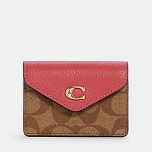 NEW Coach Brown Blue Mini Skinny ID Case Signature Canvas Card Case Wallet  For Sale at 1stDibs